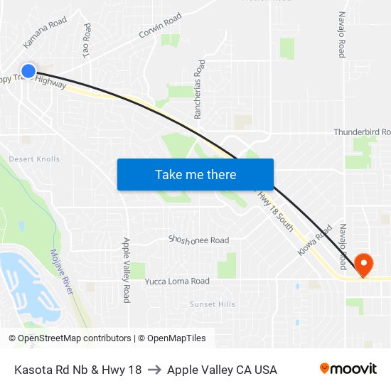 Kasota Rd Nb & Hwy 18 to Apple Valley CA USA map