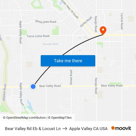 Bear Valley Rd Eb & Locust Ln to Apple Valley CA USA map