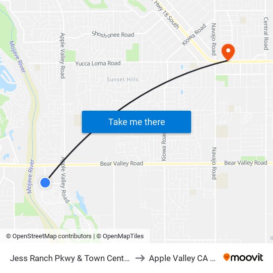 Jess Ranch Pkwy & Town Center Dr to Apple Valley CA USA map