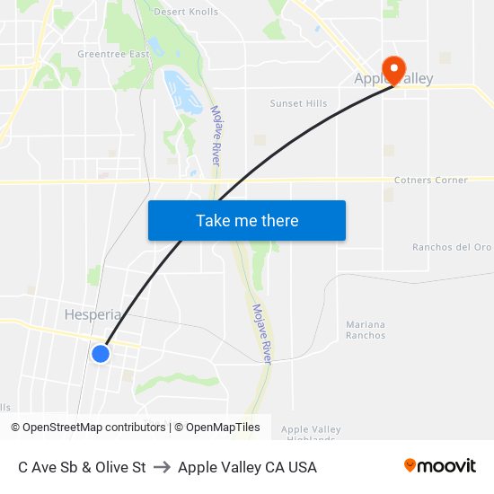 C Ave Sb & Olive St to Apple Valley CA USA map