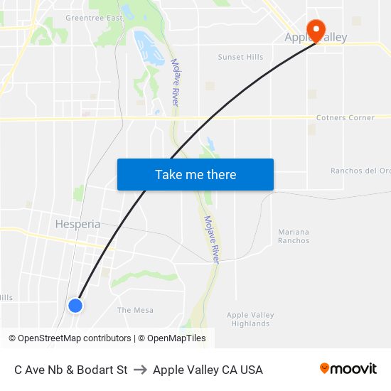 C Ave Nb & Bodart St to Apple Valley CA USA map