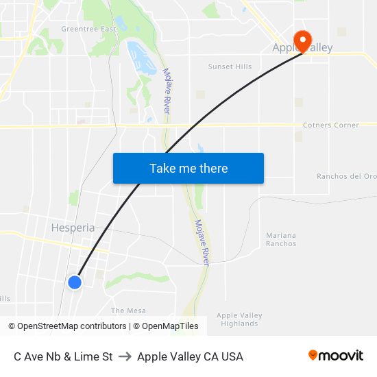 C Ave Nb & Lime St to Apple Valley CA USA map
