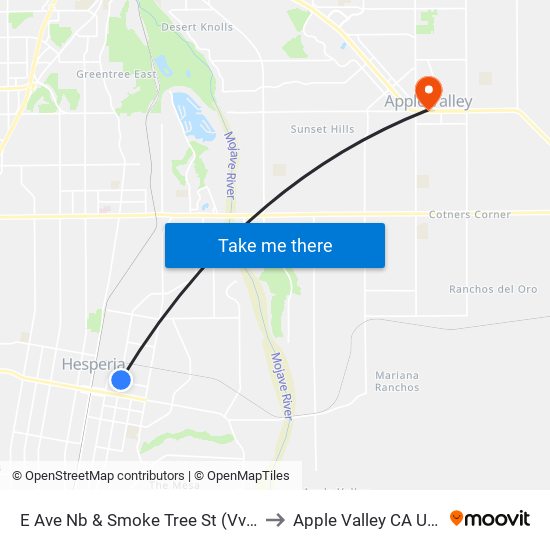 E Ave Nb & Smoke Tree St (Vvta) to Apple Valley CA USA map