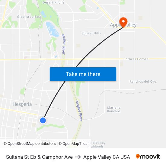 Sultana St Eb & Camphor Ave to Apple Valley CA USA map