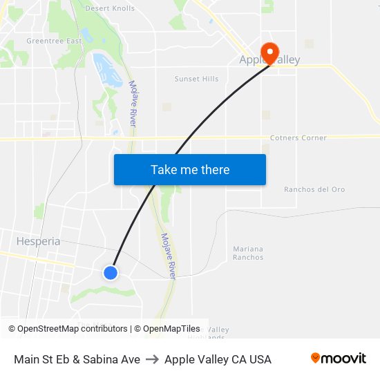 Main St Eb & Sabina Ave to Apple Valley CA USA map