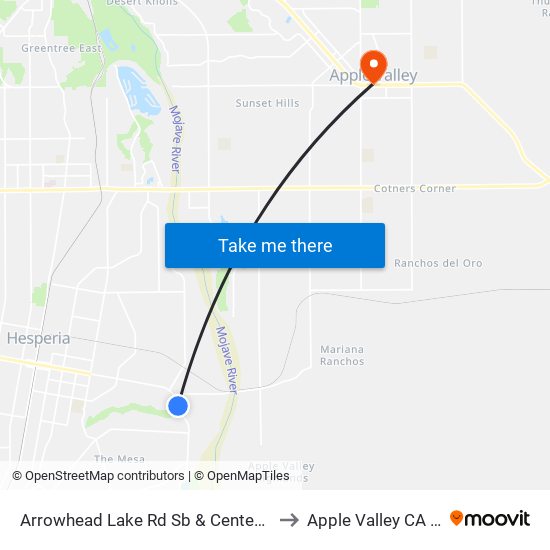 Arrowhead Lake Rd Sb & Centennial St to Apple Valley CA USA map