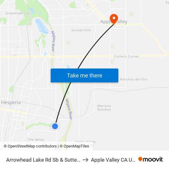 Arrowhead Lake Rd Sb & Sutter St to Apple Valley CA USA map