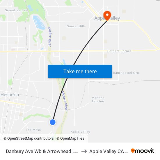 Danbury Ave Wb & Arrowhead Lake Rd to Apple Valley CA USA map