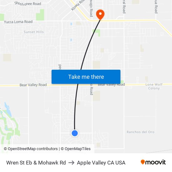Wren St Eb & Mohawk Rd to Apple Valley CA USA map