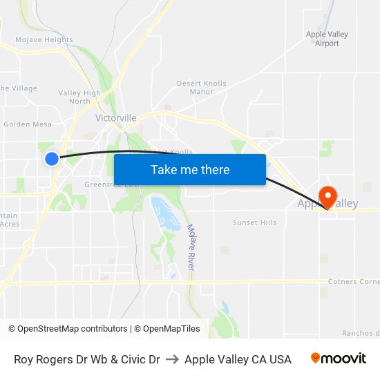 Roy Rogers Dr Wb & Civic Dr to Apple Valley CA USA map