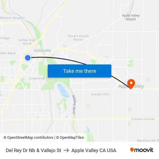 Del Rey Dr Nb & Vallejo St to Apple Valley CA USA map