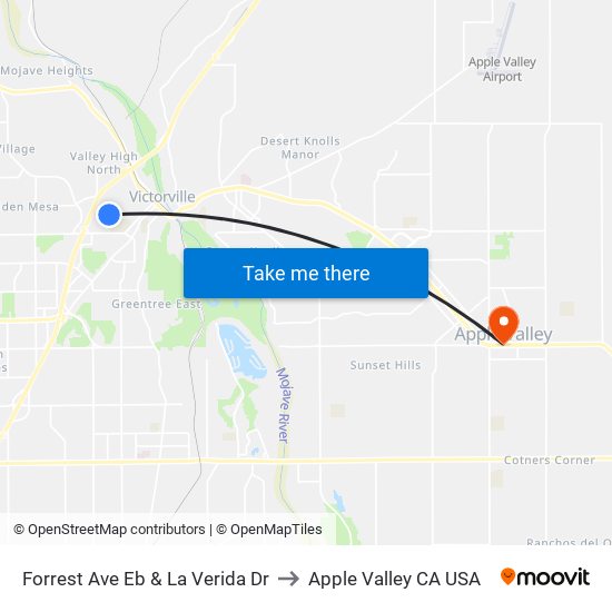 Forrest Ave Eb & La Verida Dr to Apple Valley CA USA map