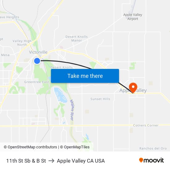 11th St Sb & B St to Apple Valley CA USA map