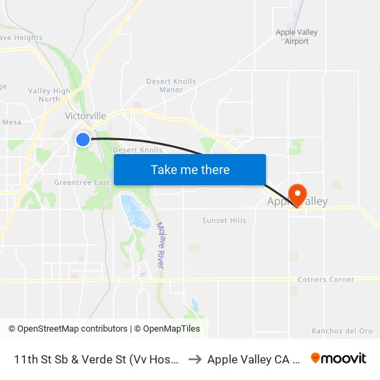 11th St Sb & Verde St (Vv Hospital) to Apple Valley CA USA map