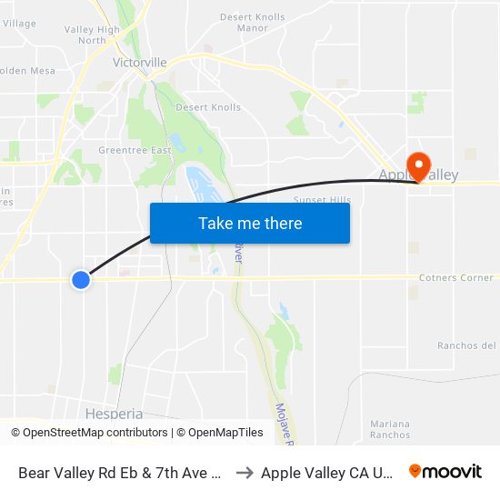 Bear Valley Rd Eb & 7th Ave Ns to Apple Valley CA USA map
