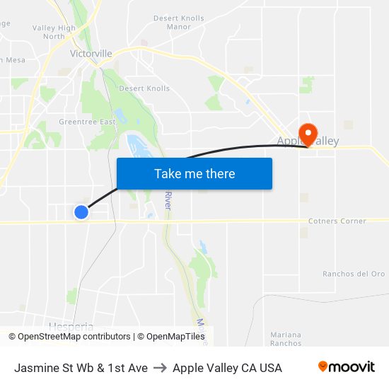 Jasmine St Wb & 1st Ave to Apple Valley CA USA map