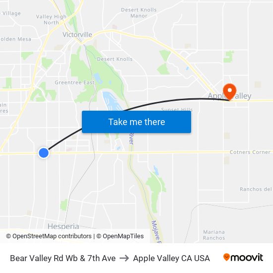 Bear Valley Rd Wb & 7th Ave to Apple Valley CA USA map