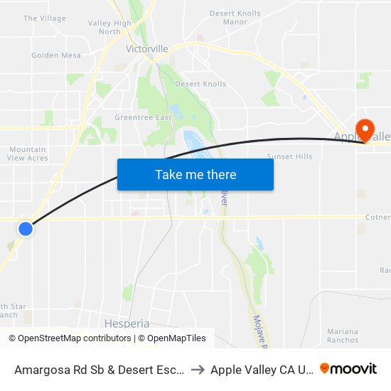 Amargosa Rd Sb & Desert Escape to Apple Valley CA USA map