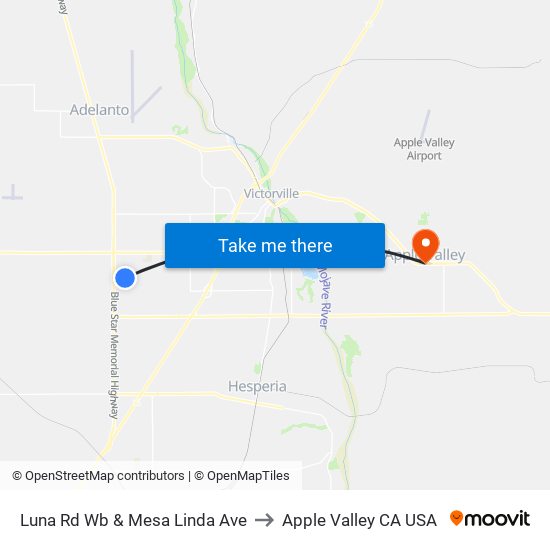 Luna Rd Wb & Mesa Linda Ave to Apple Valley CA USA map