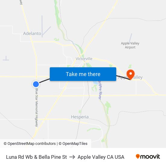 Luna Rd Wb & Bella Pine St to Apple Valley CA USA map