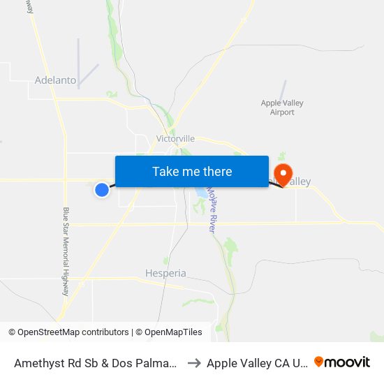 Amethyst Rd Sb & Dos Palmas Rd to Apple Valley CA USA map