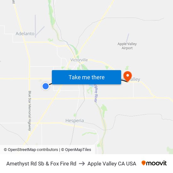 Amethyst Rd Sb & Fox Fire Rd to Apple Valley CA USA map