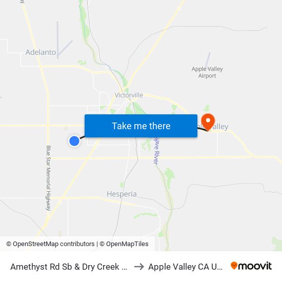 Amethyst Rd Sb & Dry Creek Rd to Apple Valley CA USA map