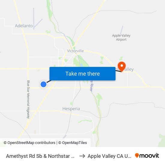 Amethyst Rd Sb & Northstar Ave to Apple Valley CA USA map