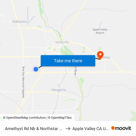 Amethyst Rd Nb & Northstar Ave to Apple Valley CA USA map