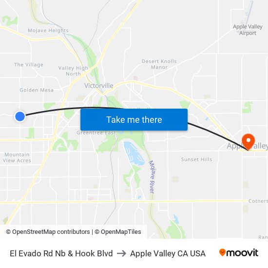 El Evado Rd Nb & Hook Blvd to Apple Valley CA USA map