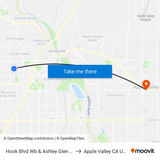 Hook Blvd Wb & Ashley Glen Dr to Apple Valley CA USA map