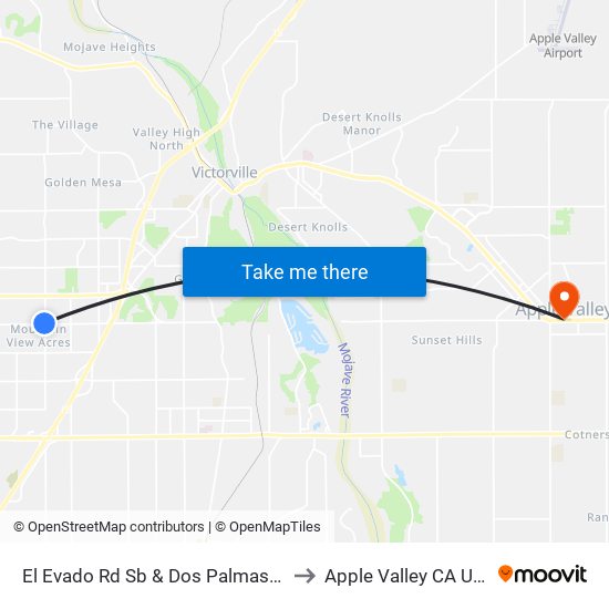 El Evado Rd Sb & Dos Palmas Rd to Apple Valley CA USA map