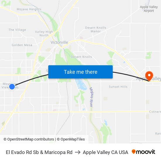 El Evado Rd Sb & Maricopa Rd to Apple Valley CA USA map