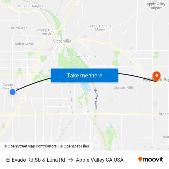 El Evado Rd Sb & Luna Rd to Apple Valley CA USA map