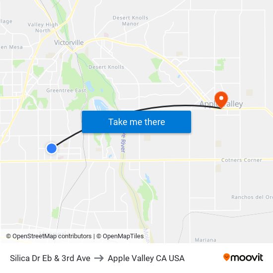 Silica Dr Eb & 3rd Ave to Apple Valley CA USA map