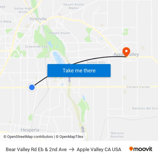 Bear Valley Rd Eb & 2nd Ave to Apple Valley CA USA map