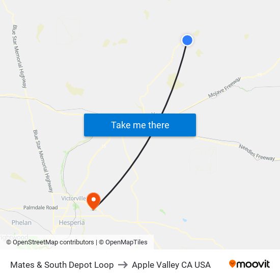 Mates & South Depot Loop to Apple Valley CA USA map