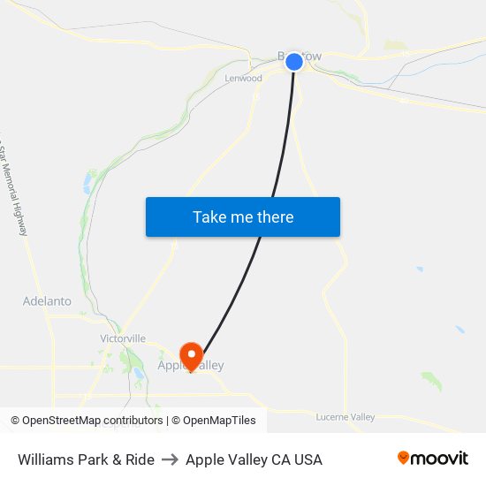 Williams Park & Ride to Apple Valley CA USA map