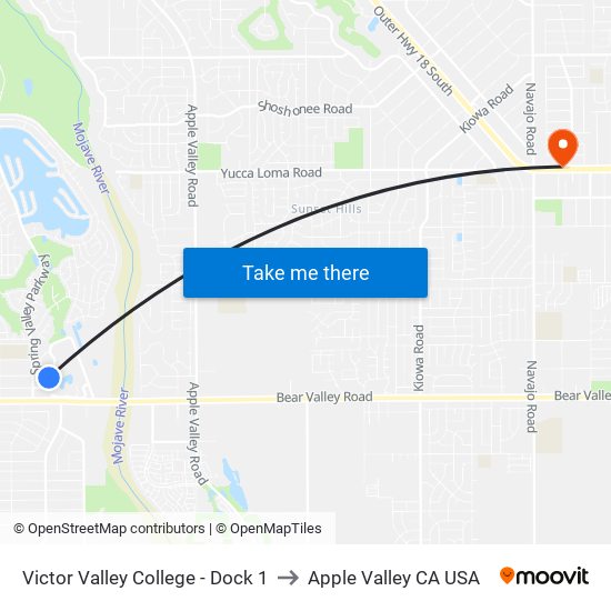 Victor Valley College - Dock 1 to Apple Valley CA USA map
