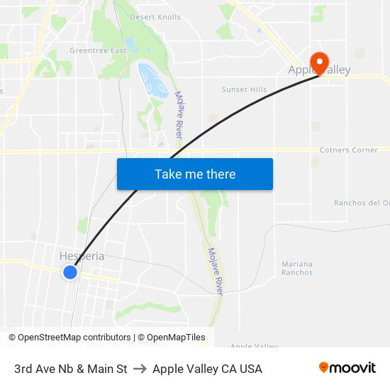 3rd Ave Nb & Main St to Apple Valley CA USA map