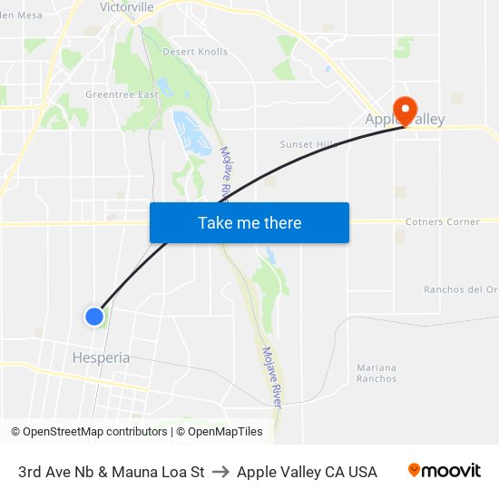 3rd Ave Nb & Mauna Loa St to Apple Valley CA USA map