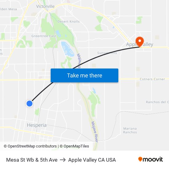 Mesa St Wb & 5th Ave to Apple Valley CA USA map