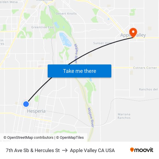 7th Ave Sb & Hercules St to Apple Valley CA USA map