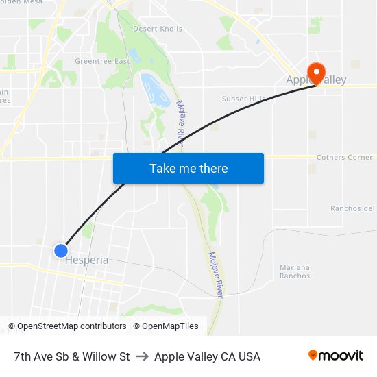 7th Ave Sb & Willow St to Apple Valley CA USA map