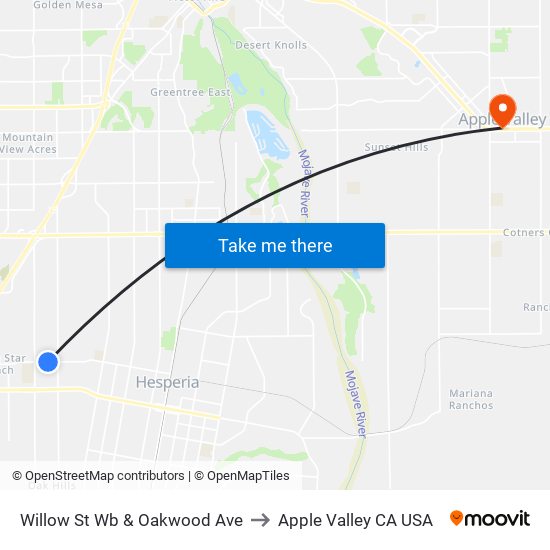 Willow St Wb & Oakwood Ave to Apple Valley CA USA map