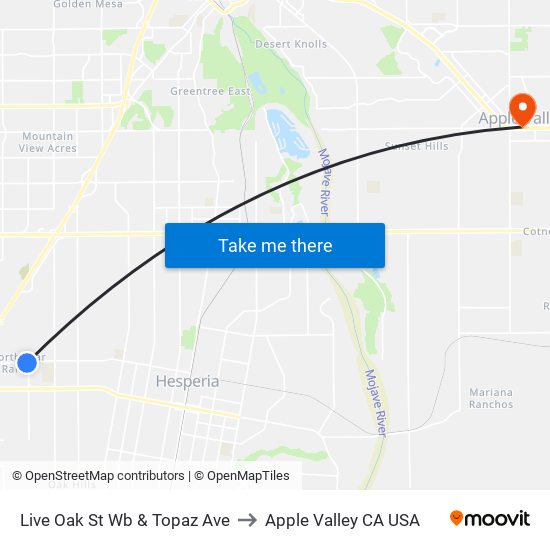 Live Oak St Wb & Topaz Ave to Apple Valley CA USA map