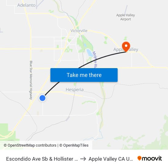 Escondido Ave Sb & Hollister St to Apple Valley CA USA map