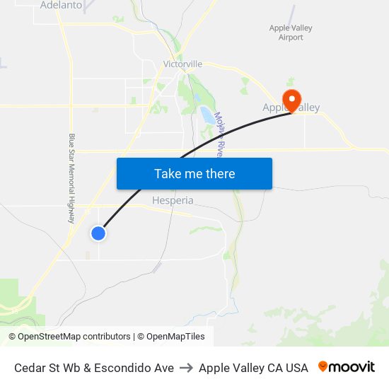 Cedar St Wb & Escondido Ave to Apple Valley CA USA map