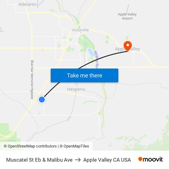 Muscatel St Eb & Malibu Ave to Apple Valley CA USA map