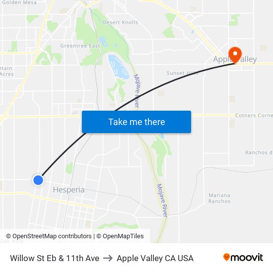 Willow St Eb & 11th Ave to Apple Valley CA USA map